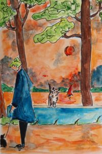 La sortie des chats / Aquarelle et encre / 50 x 70 