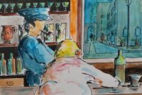 Duo au bar / Aquarelle et encre / 70 x 50 