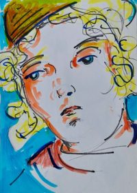 Portrait aux boucles d'or / Aquarelle et encre / 30 x 50 