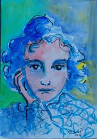 Portrait en bleu 01 / Aquarelle et encre / 30 x 50 