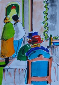 A table / Aquarelle et encre / 30 x 50 