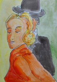 Départ pour le théâtre / Aquarelle et encre / 50 x 70 