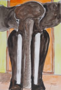 Eléphant en beauté / Aquarelle et encre / 50 x 70 