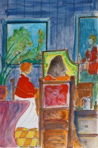 Leçon de clavecin / Aquarelle et encre / 50 x 70