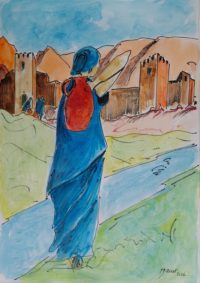 La porteuse d'eau / Aquarelle et encre / 50 x 70