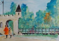 L'entrée du parc / Aquarelle et encre /  70 x 50 