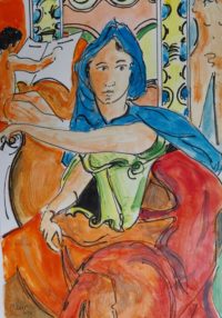 L'inspiratrice de l'artiste / Aquarelle et encre / 50 x 70