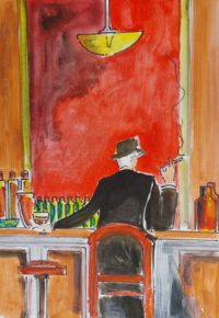 Un moment de détente / Aquarelle et encre / 50 x 70