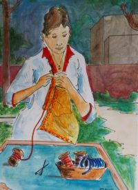 L'épreuve de couture / Aquarelle et encre / 50 x 70