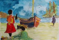 La coque au sable / Aquarelle et encre / 70 x 50 