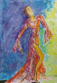 La vedette en scène / Aquarelle et encre / 50 x 70