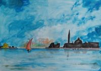 Le bout du grand canal / Aquarelle et encre / 70 x 50