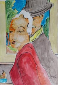Duo de sortie / Aquarelle et encre / 50 x 70