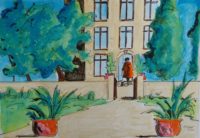 L'entrée de la résidence / Aquarelle et encre / 70 x 50