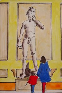 La visite au David / Aquarelle et encre / 50 x 70 