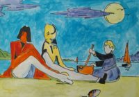 Sur la plage 01 / Aquarelle et encre / 70 x 50 