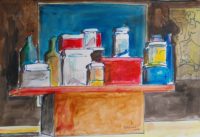 Nature morte aux flacons 02 / Aquarelle et encre / 70 x 50 