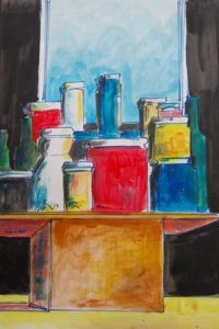Nature morte aux flacons 01 / Aquarelle et encre / 50 x 70 