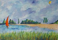 La rive est du lac / Aquarelle et encre /  70 x 50 