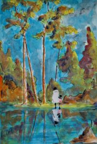 Duo au lac / Aquarelle et encre / 50 x 70 
