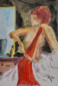 La coiffure matinale  / Aquarelle et encre  /  50 x 70 