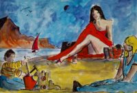 Sur la plage 02 / Aquarelle et encre / 70 x 50 